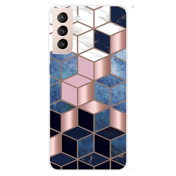 Marble Samsung Galaxy S22 Plus Etui - Blå / Gull Terning Multicolor