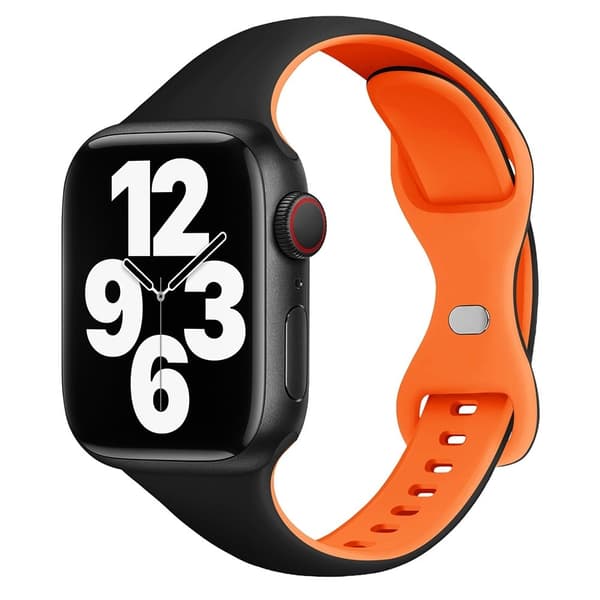 Apple Watch Series 41mm / 40mm / 38mm urrem i silikone - Sort + Orange Orange