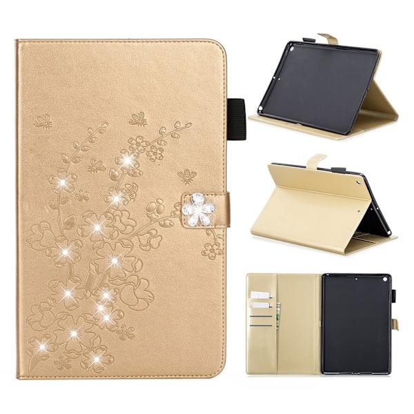 iPad 10.2 (2019) tryck blomma briljant läder flipfodral - Guld Guld