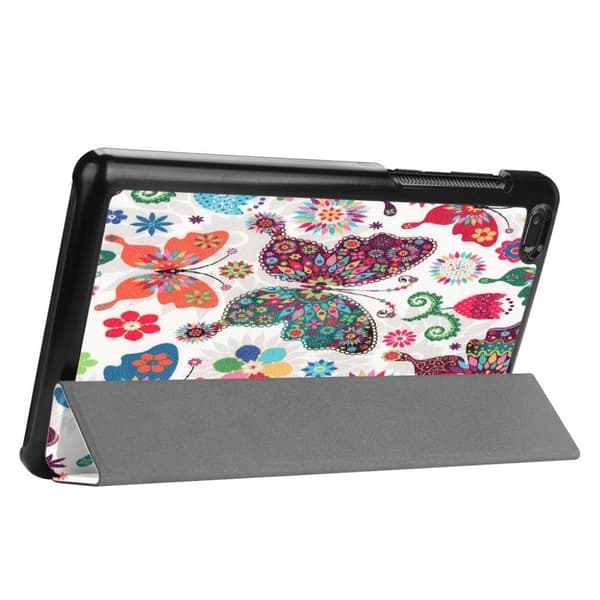 Lenovo Tab E7 mønstret tre-fold læderetui - Farverige Sommerfugle Multicolor