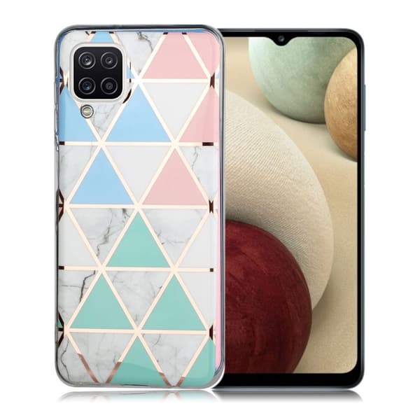 Marble design Samsung Galaxy A12 5G kotelot - Sininen / Vaaleanpunainen Kolmio Multicolor