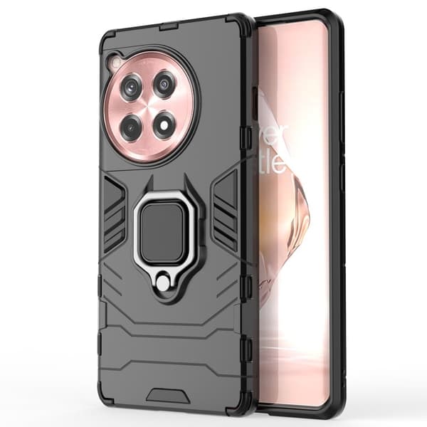 Hybrid OnePlus Ace 3 / OnePlus 12R cover med støttefod og bilmontering - Sort Black