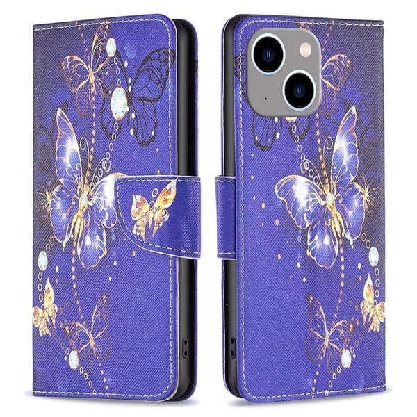 Wonderland iPhone 15 Plus flip etui - Lilla Sommerfugle Purple