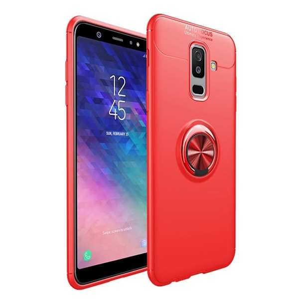 Samsung Galaxy A6 Plus (2018) mobiletui i kombimaterialer med stativ og magnetisk bagplade - Rød Red