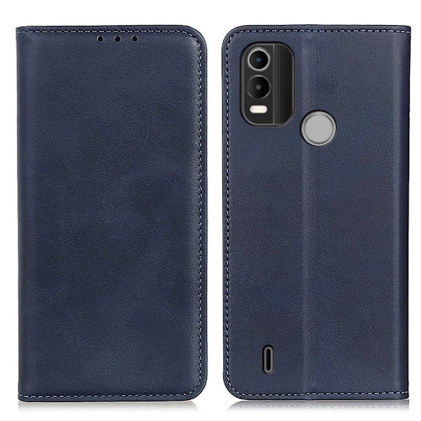 Nokia C21 Plus lompakkokotelo, aitoa nahkaa - Sininen Blue