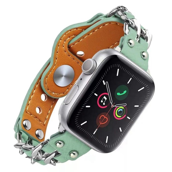 Apple Watch (41mm) Cowhide leather adorned in metal chain watch Grön