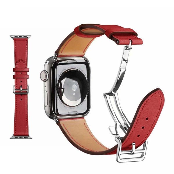 äkta läder silver spänne klockarmband för Apple Watch Series 6 / 5 44mm - röd Röd