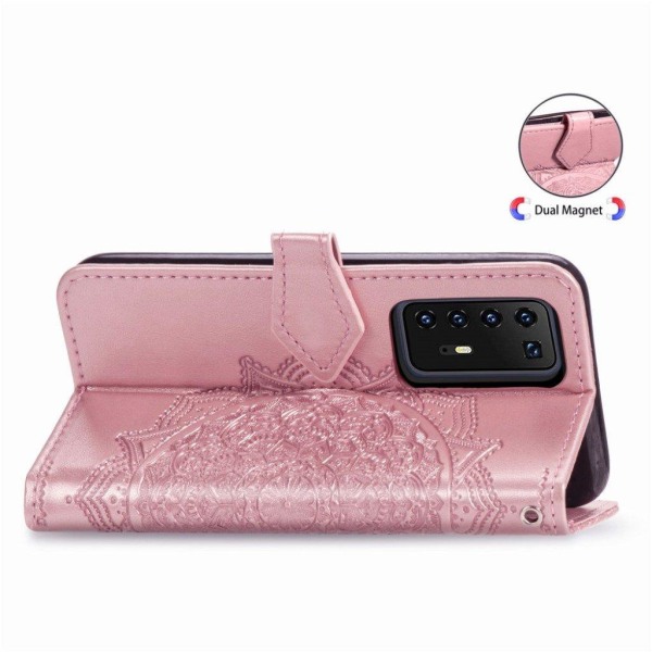 Mandala Huawei P40 Flip etui - Rødguld Pink