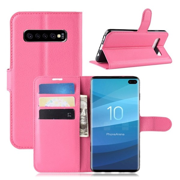 Samsung Galaxy S10 Plus litchi skin læder flip etui - Rosa Pink