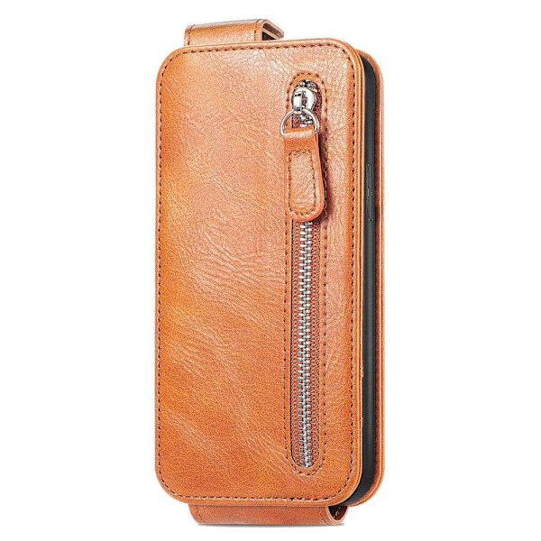 Vertical Flip Phone Etui med Zipper til Xiaomi 11T / 11T Pro - Brun Brown