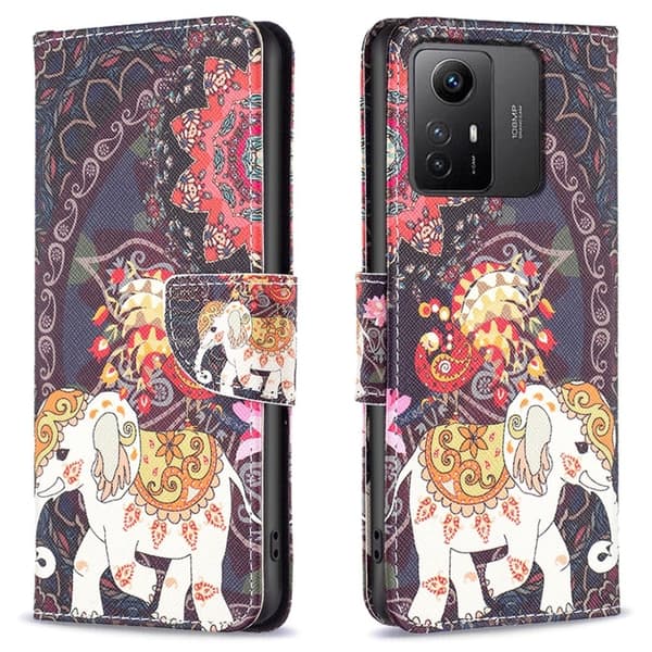 Wonderland Xiaomi Redmi Note 12s Flippetui - Blomst og Elefant Multicolor
