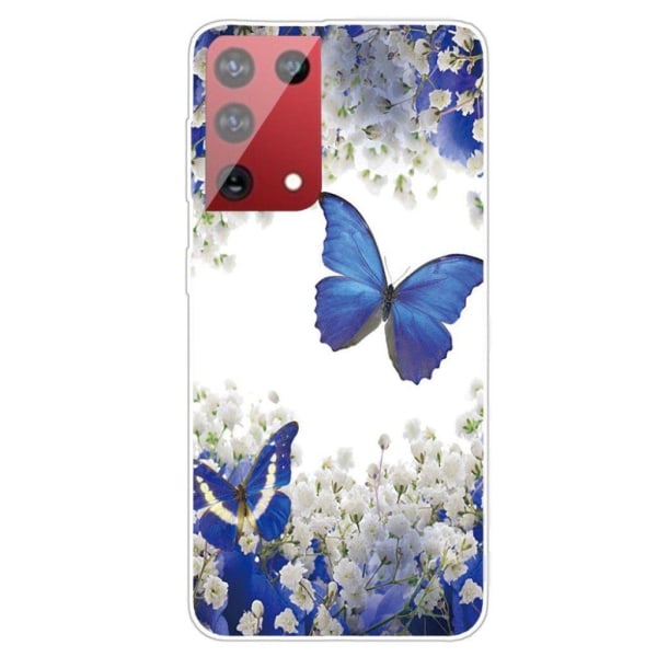 Deco Samsung Galaxy S21 Ultra etui - sommerfugl og blomster Blue