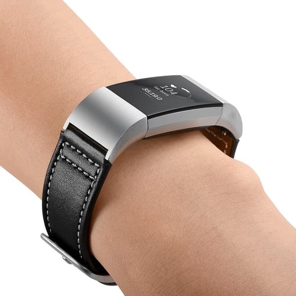 Fitbit Charge 2 klockarmband i äkta läder - Svart Svart