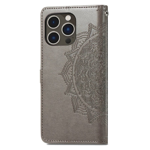 Mandala iPhone 14 Pro Max læderetui - Sølv/Grå Silver grey