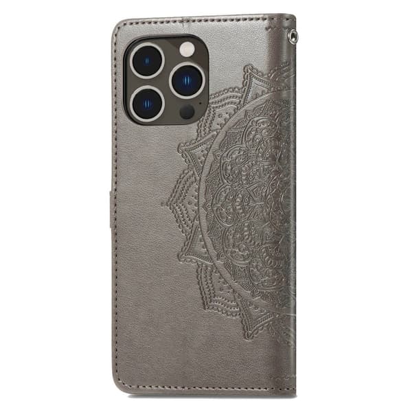 Mandala iPhone 14 Pro Max Läppäkotelo - Harmaa Silver grey