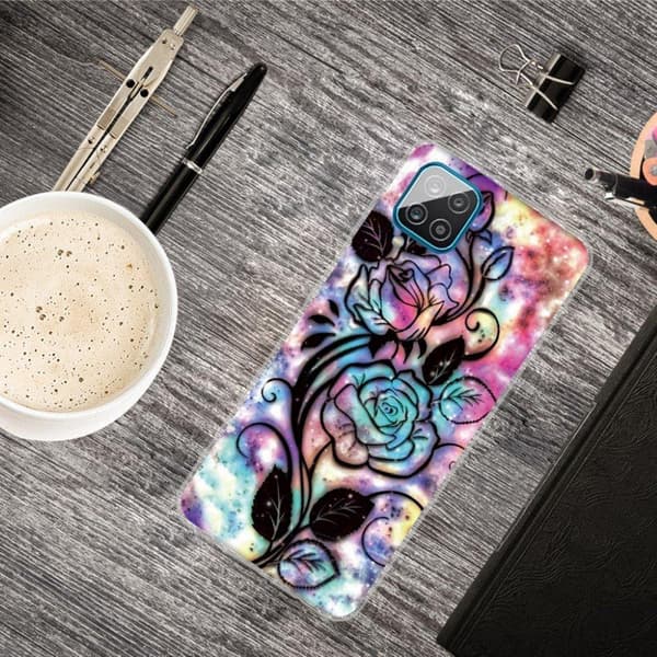 Deco Samsung Galaxy A12 5G kotelot - Musta Kukka Multicolor