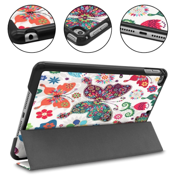 iPad Mini (2019) kolminkertainen nahkakotelo - Perhoset Ja Kukkia Multicolor