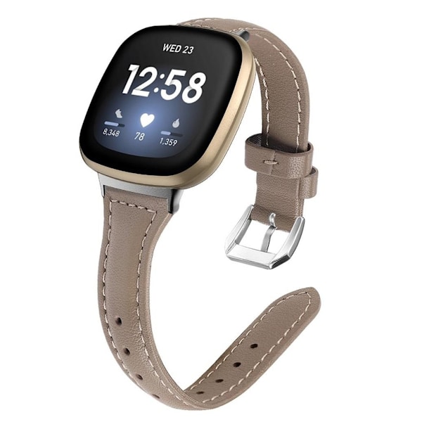 Fitbit Versa 3 T-Shape äkta läder klockarmband - khaki Brun