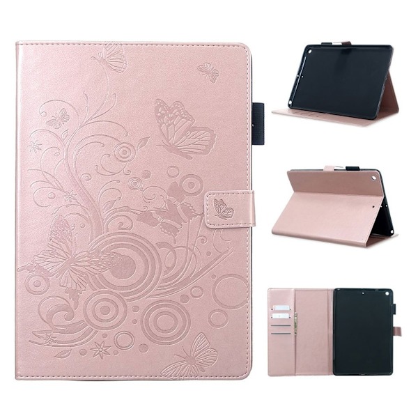 iPad 10.2 (2019) flipfodral i läder med fjärilsavtryck - Roséguld Rosa