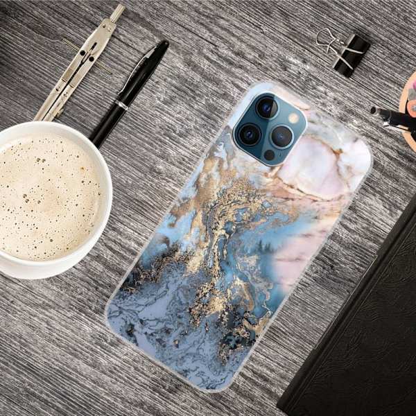 Marble iPhone 15 Pro Max Suojakotelo - Bluish Kulta Marble Blue