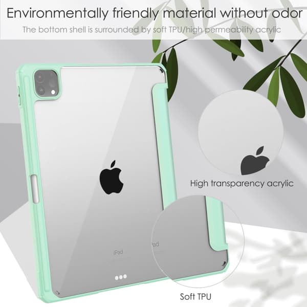 iPad Pro 11 (2021) transparent TPU + PU-läder flipfodral - Ljusgrön Grön