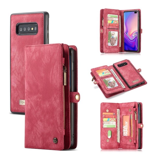 CASEME Samsung Galaxy S10 multifunktionellt split läder fodral - Röd Röd