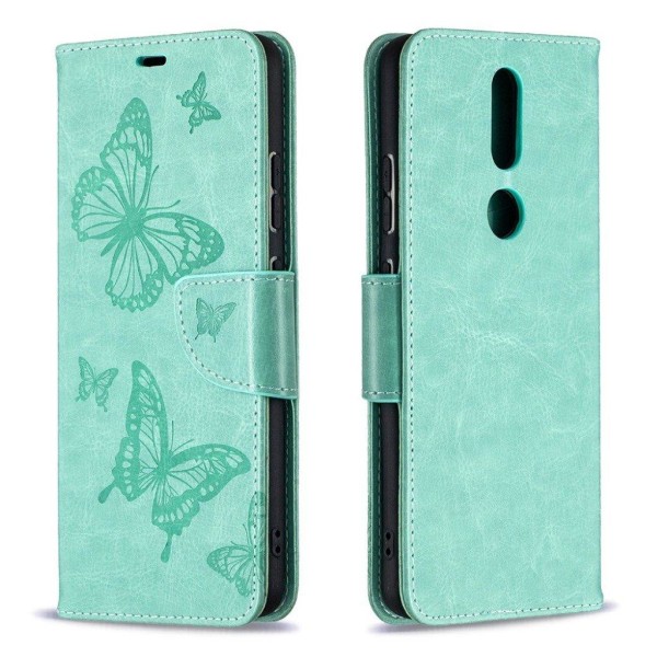 Butterfly läder Nokia 2.4 fodral - Grön Grön