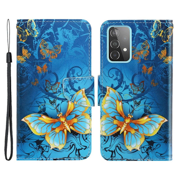 Wonderland Samsung Galaxy A53 5G Läppäkotelo - Golden Perhonen Blue
