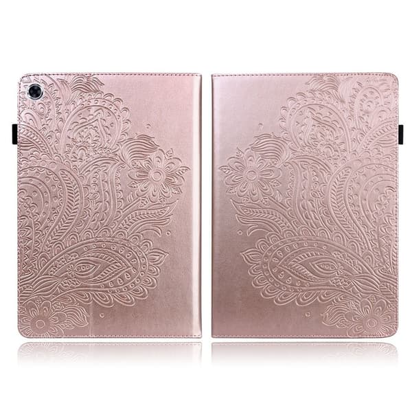 Imprinted Flower Læder Etui til Lenovo Tab M10 FHD Plus - Guld Gold