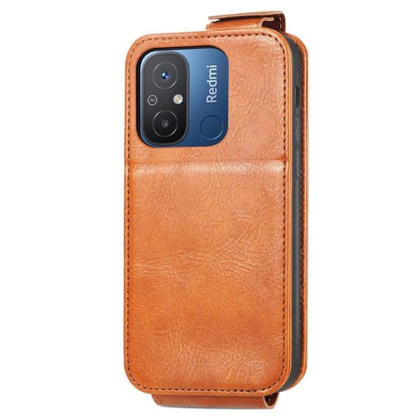 Vertical Flip Phone Etui med Zipper til Xiaomi Redmi 12C / 11a - Brun Brown