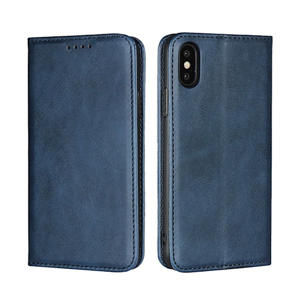 iPhone XS auto-absorberende flip etui i læder - Blå Blue