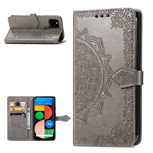 Mandala Google Pixel 5a Läppäkotelo - Harmaa Silver grey
