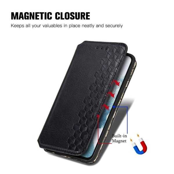 Læder Etui med A Stilfuldt Rhombus Tryk til Samsung Galaxy A54 - Sort Black