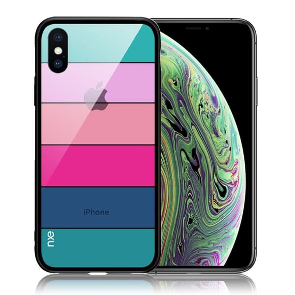 NXE iPhone Xs mobilskal härdat glas silikon transparent design – Stil B multifärg