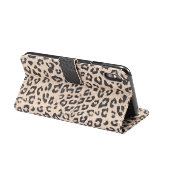 iPhone Xr flip cover i læder med Leopardmønster - Beige Beige