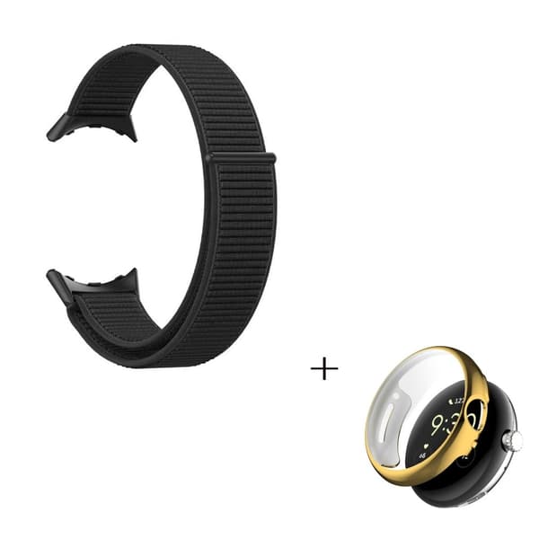 Google Pixel Watch nylonkellohihna kultaisella suojuksella - Musta Black