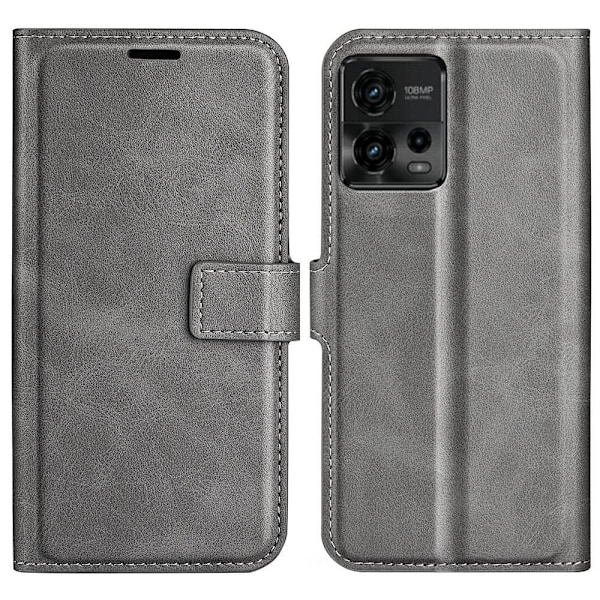Hållbart konstläder Motorola Moto G72 fodral med plånbok - Silver/Grå Silvergrå