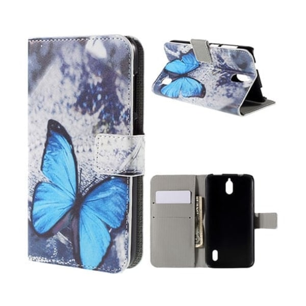 Butterfly läder Huawei Y625 fodral - Blå Blå