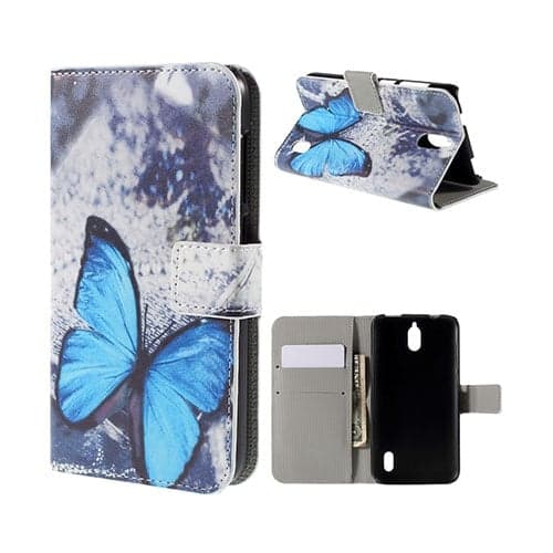 Moberg Huawei Y625 Lær Kortholder Etui - Blå Sommerfugl Blue