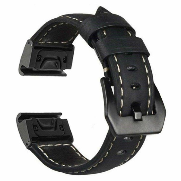 Garmin Fenix 5 aito nahkakellon ranneke - Sileä Musta Black