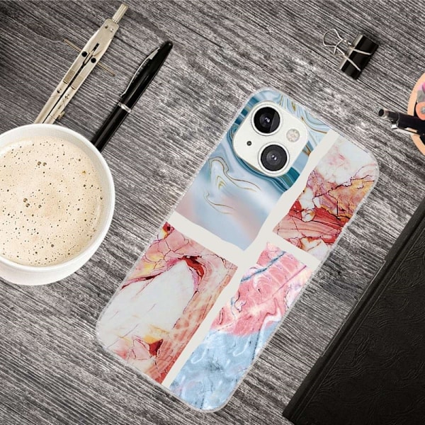Marmormotiv iPhone 14 Plus skal - Vågig Marmorplatta multifärg