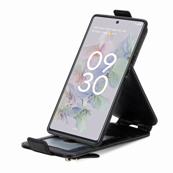 Vertical Flip Phone Etui med Zipper til Google Pixel 7 - Sort Black