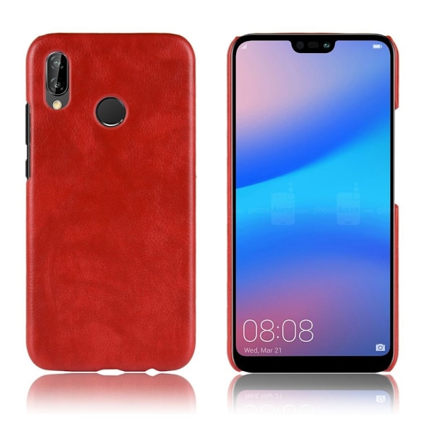 Huawei P20 Lite beskyttelsesetui i kunstlæder med Litchi overfalde - Rød Red
