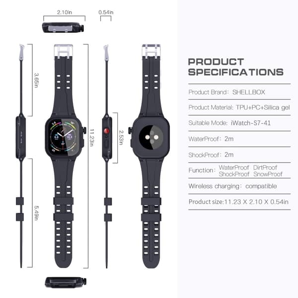Apple Watch (41 mm) SHELLBOX vanntett deksel + klokkerem i silikon Black
