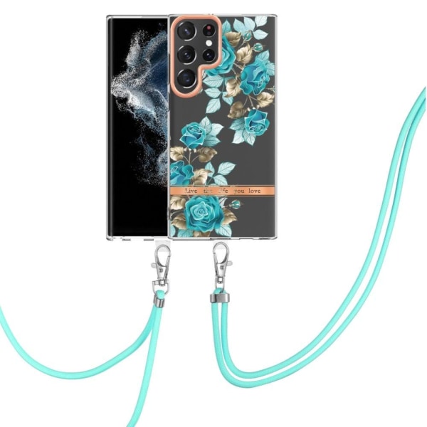 Slim och Hållbar Mjukskal med Handledsband till Samsung Galaxy S23 Ultra - Hc002 Blue Rose Blå
