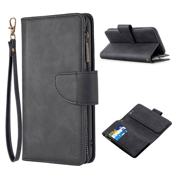 Zipper læderetui med pung til iPhone 6 Plus / 6S Plus - Sort Black