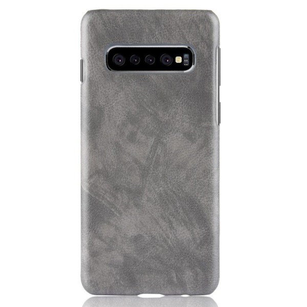 Samsung Galaxy S10 Plus litchi skin læderetui - Grå Silver grey