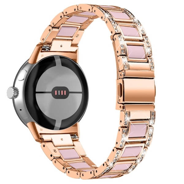 Google Pixel Watch klockarmband i rostfritt stål med strassdekor i resinstil - Roséguld / Rosa Rosa