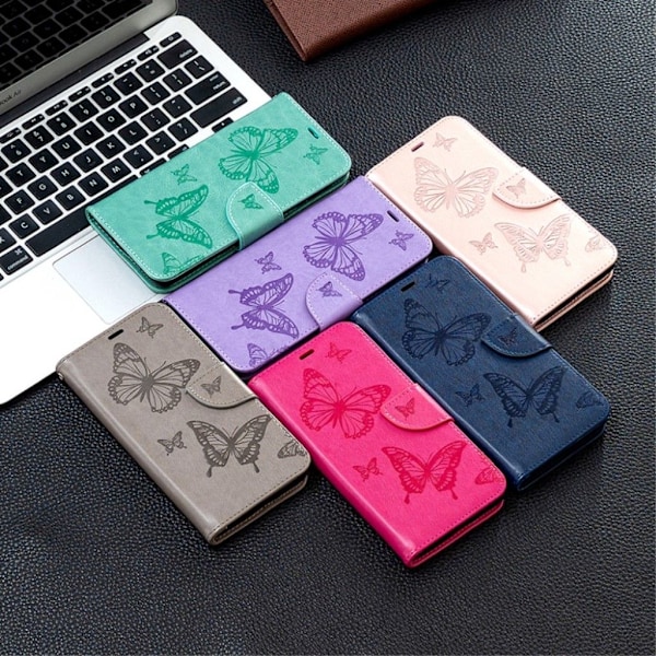 Butterfly Samsung Galaxy A42 5g Flip Etui - Rødguld Pink