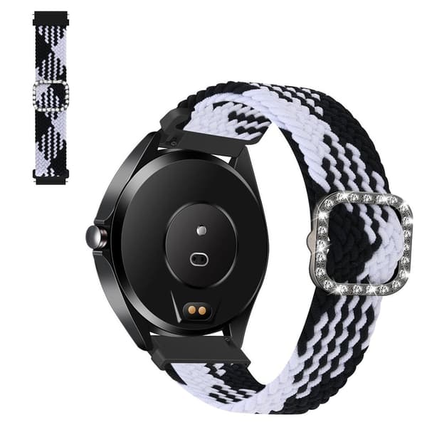 22 mm universal klokkerem i nylon + strassspenne - Svart Og Hvit Black